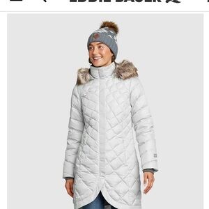 White Quilted Puffer Coat with High Collar